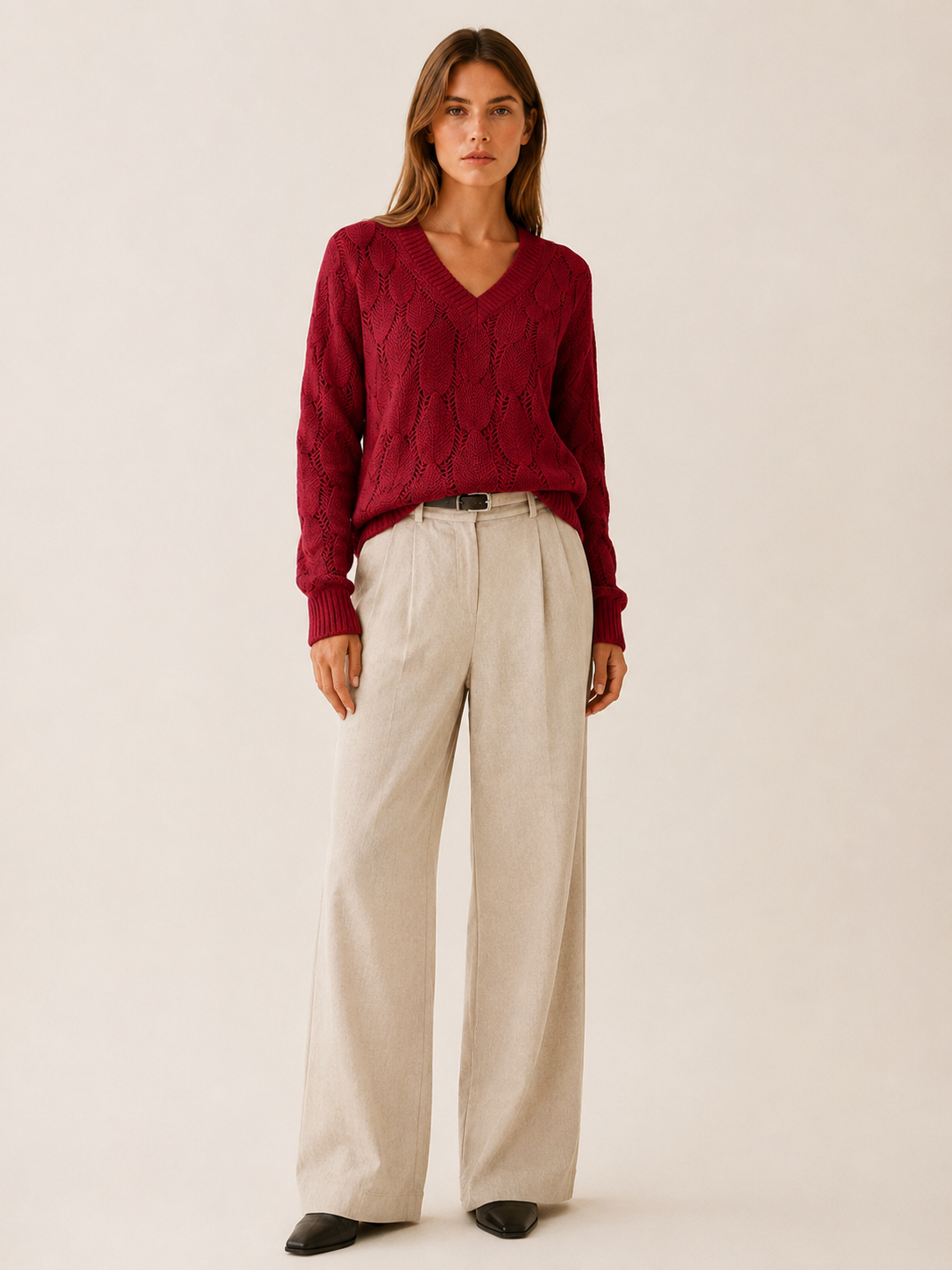 Catriona | V-Neck Jumper with Openwork Detail