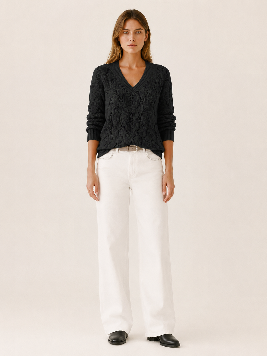 Catriona | V-Neck Jumper with Openwork Detail
