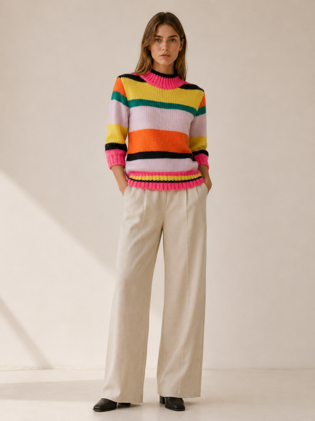 Celandine | Striped Jumper with Crew Neck and Relaxed Fit