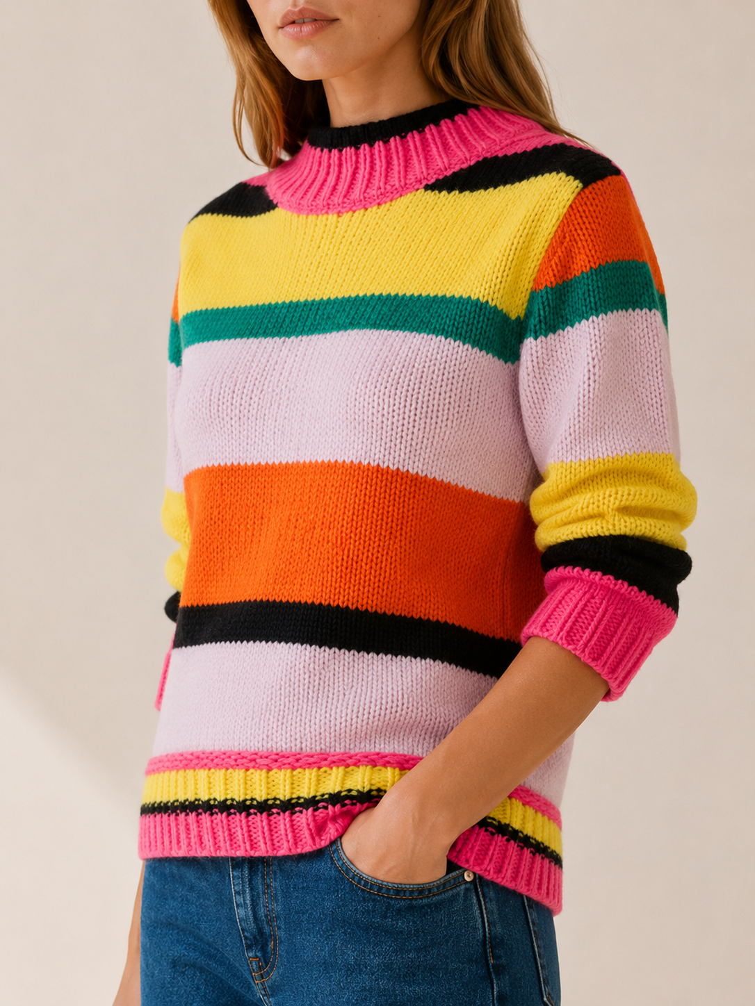 Celandine | Striped Jumper with Crew Neck and Relaxed Fit