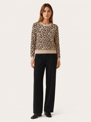Celestine | Leopard Print Top with Round Neck and Long Sleeves