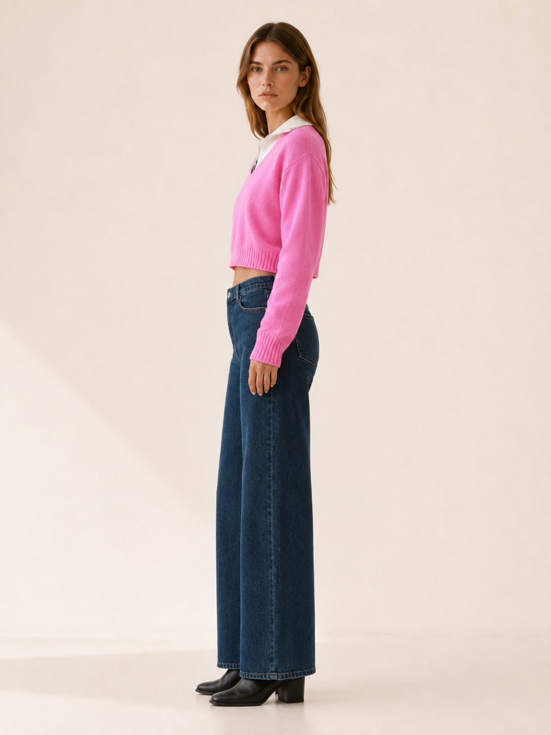 Celmora | Cropped Jumper with Contrast Quarter-Zip Collar