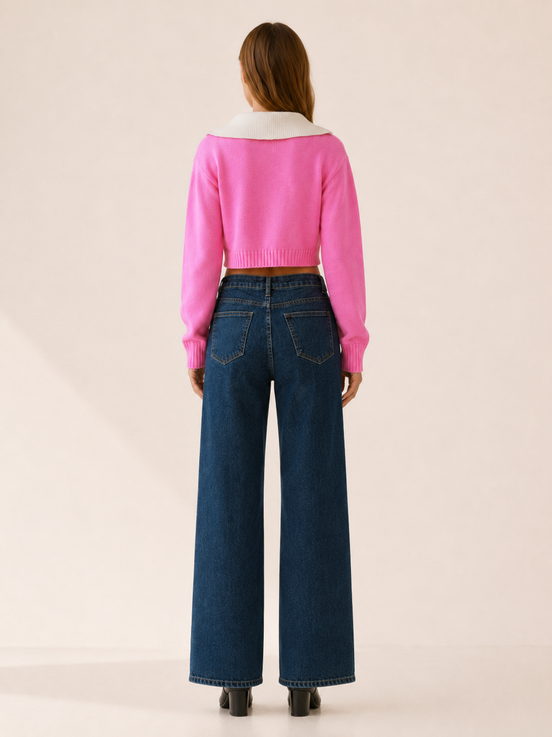 Celmora | Cropped Jumper with Contrast Quarter-Zip Collar