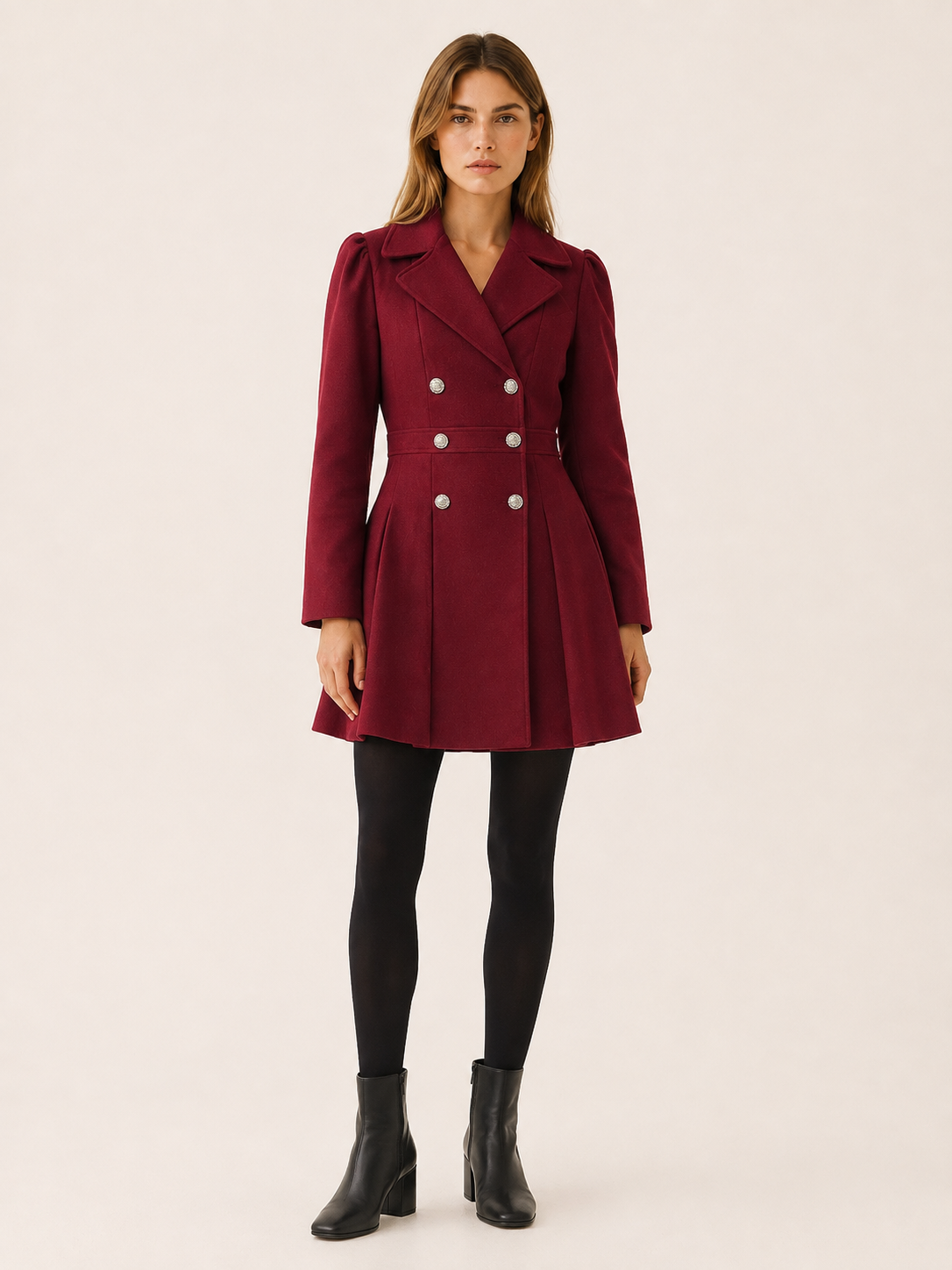 Cerentha | Women's Double Breasted Pleated Winter Coat