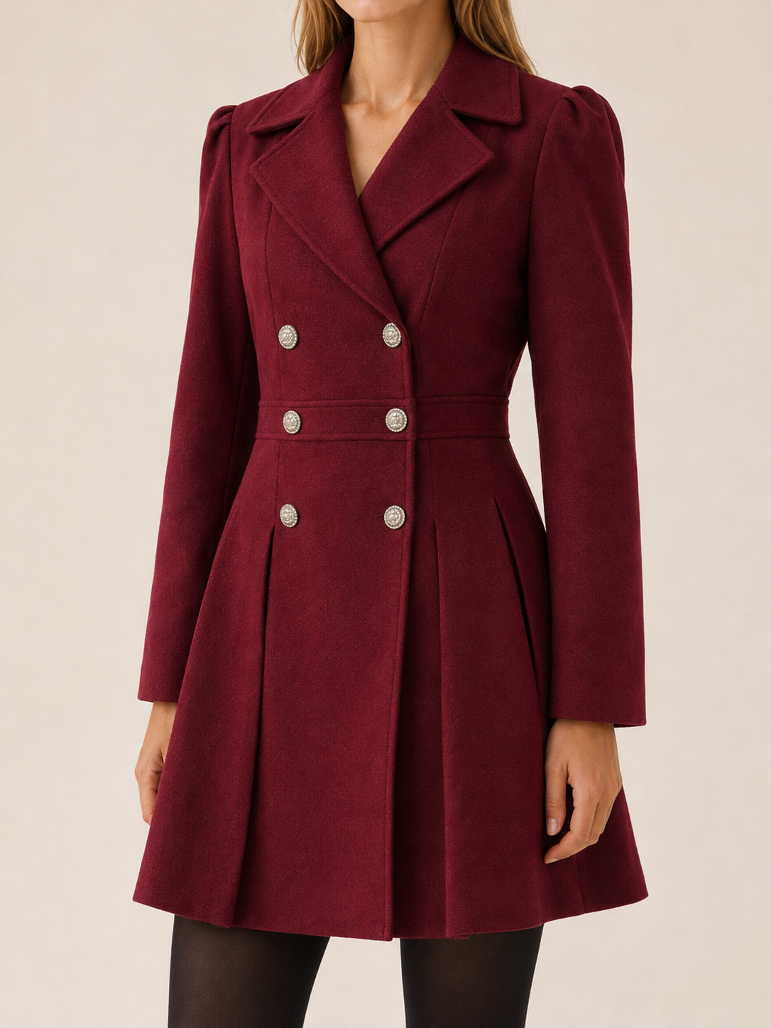 Cerentha | Women's Double Breasted Pleated Winter Coat