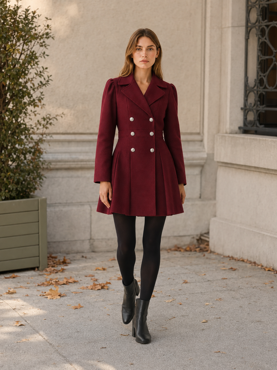 Cerentha | Women's Double Breasted Pleated Winter Coat