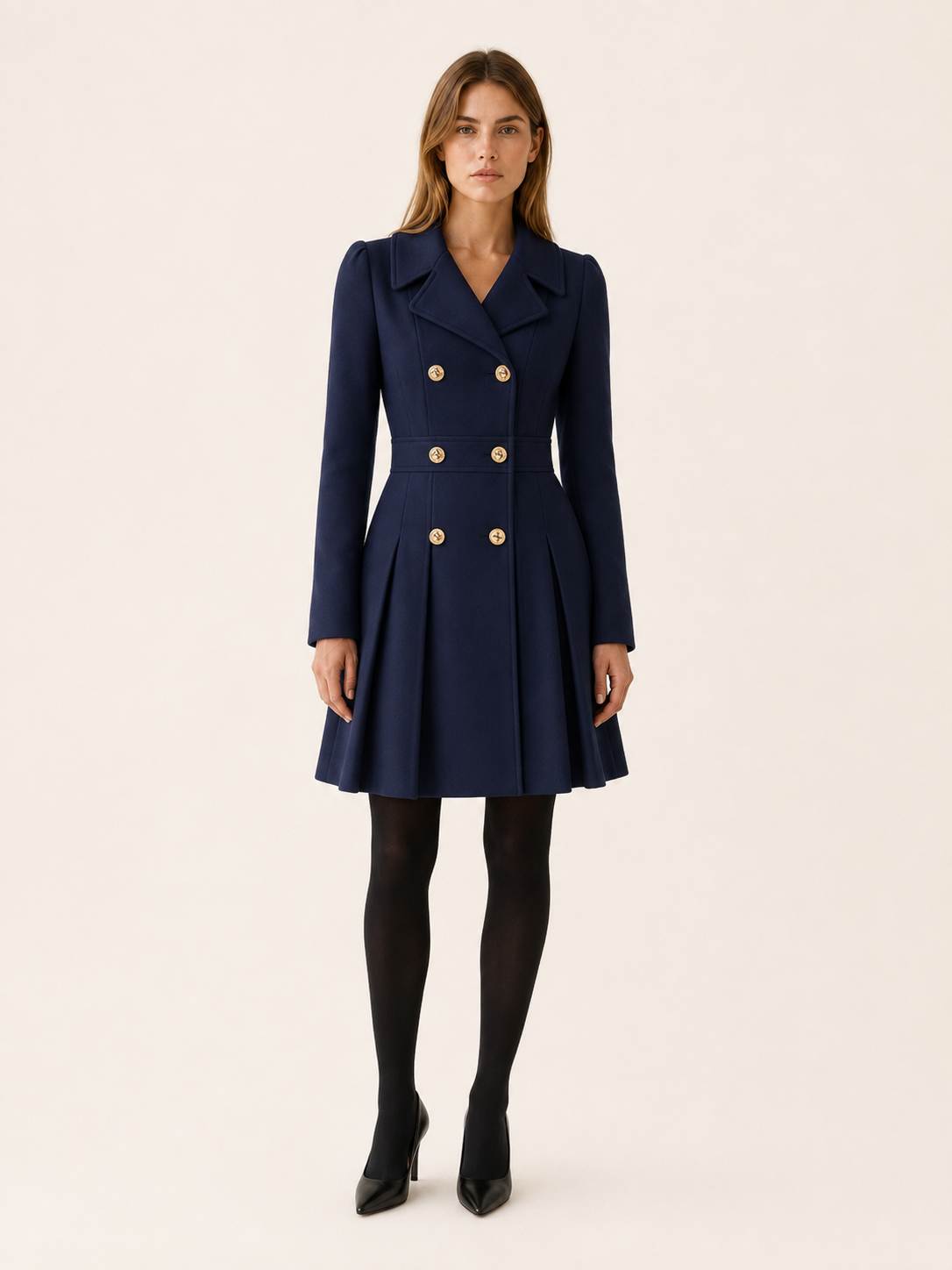 Cerentha | Women's Double Breasted Pleated Winter Coat