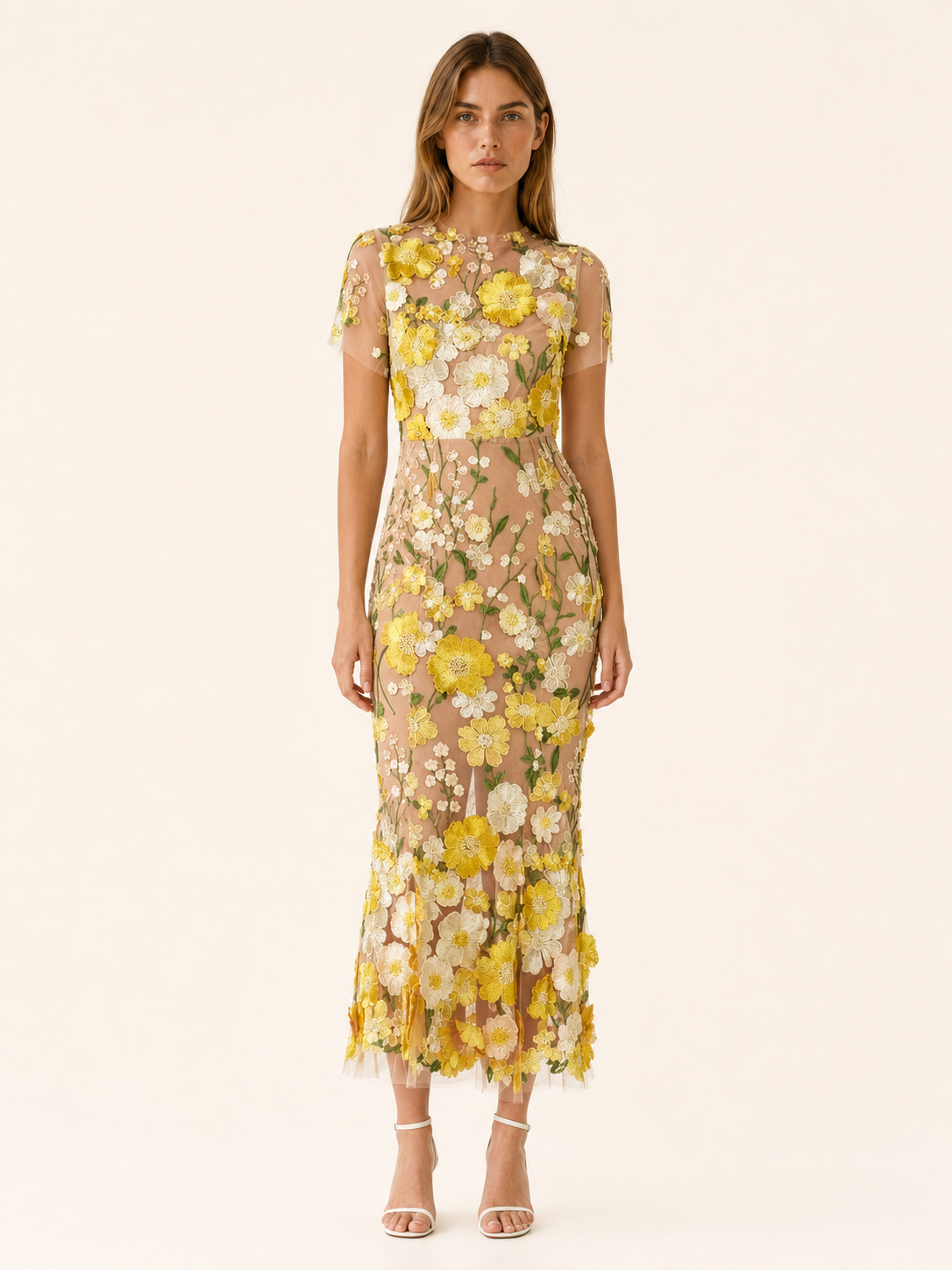 Claribel | Embroidered Maxi Dress with Floral Appliqué