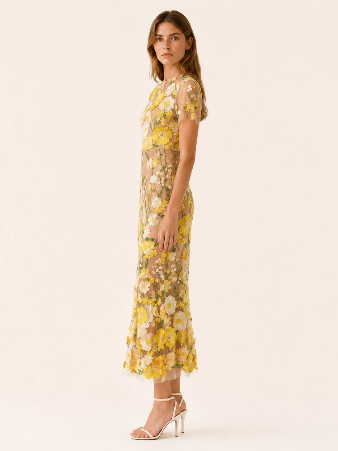 Claribel | Embroidered Maxi Dress with Floral Appliqué