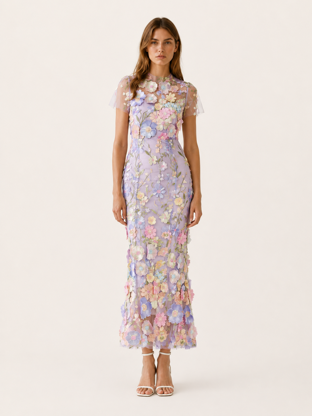 Claribel | Embroidered Maxi Dress with Floral Appliqué