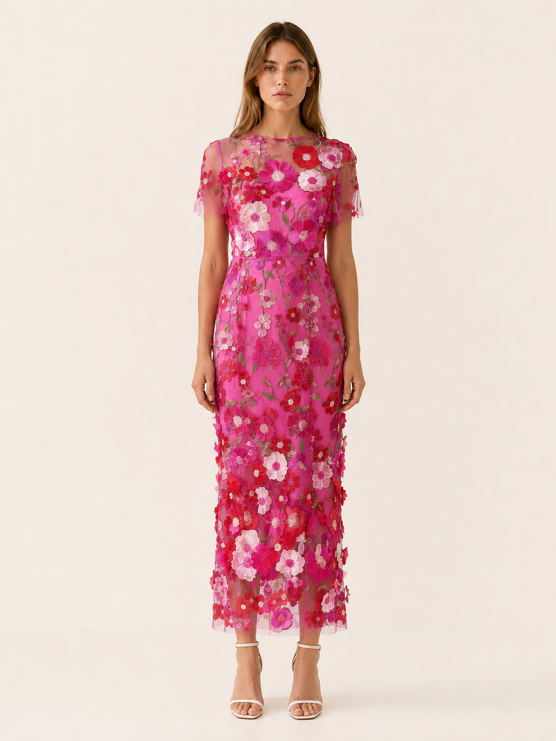 Claribel | Embroidered Maxi Dress with Floral Appliqué