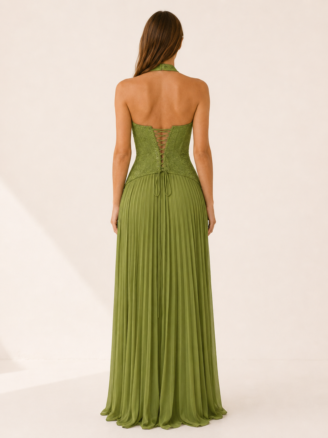 Clarisse | Lace Bodice Maxi Dress with Pleated Skirt