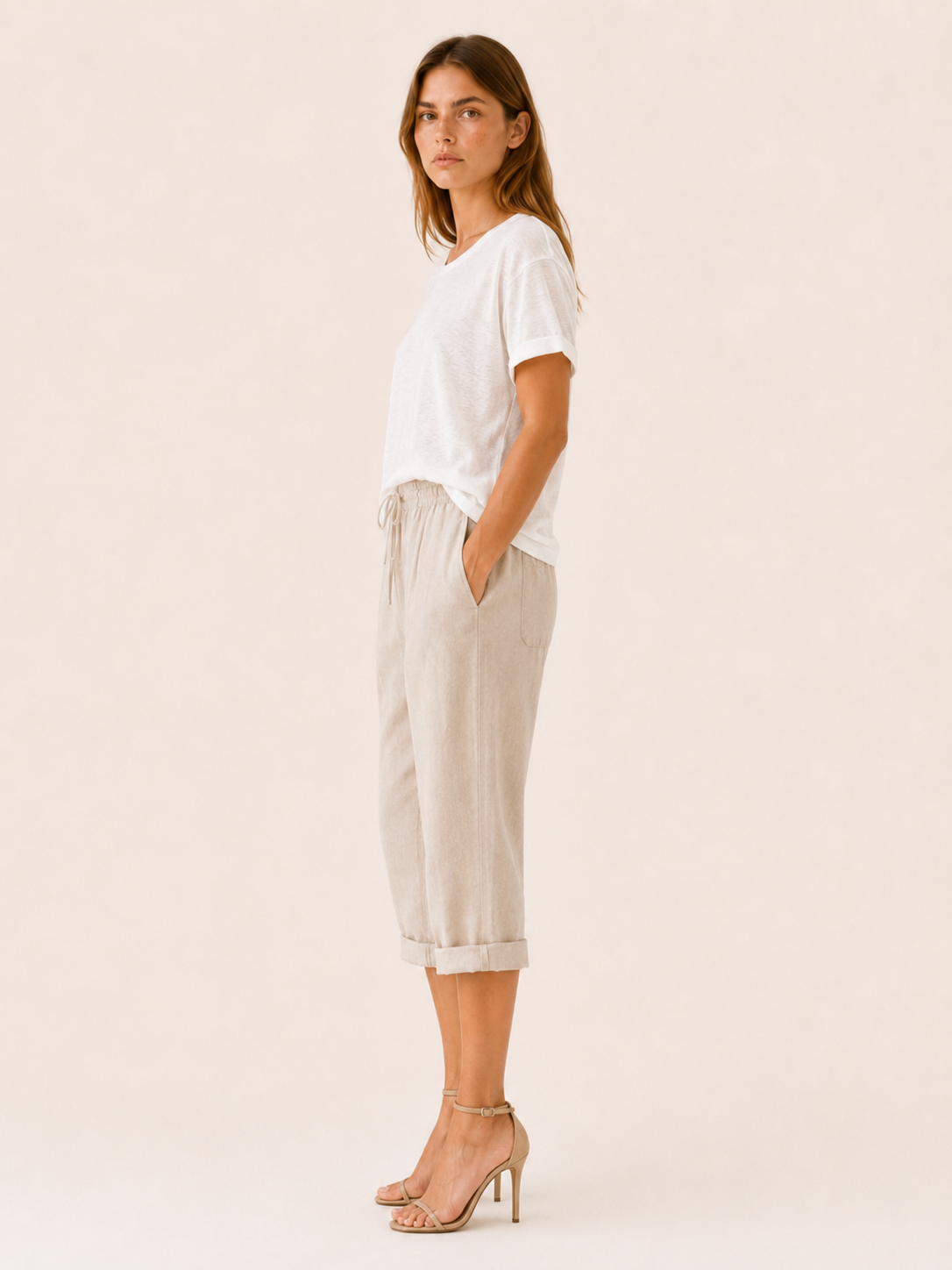 Clemency | Linen Cropped Trousers with Drawstring Waist