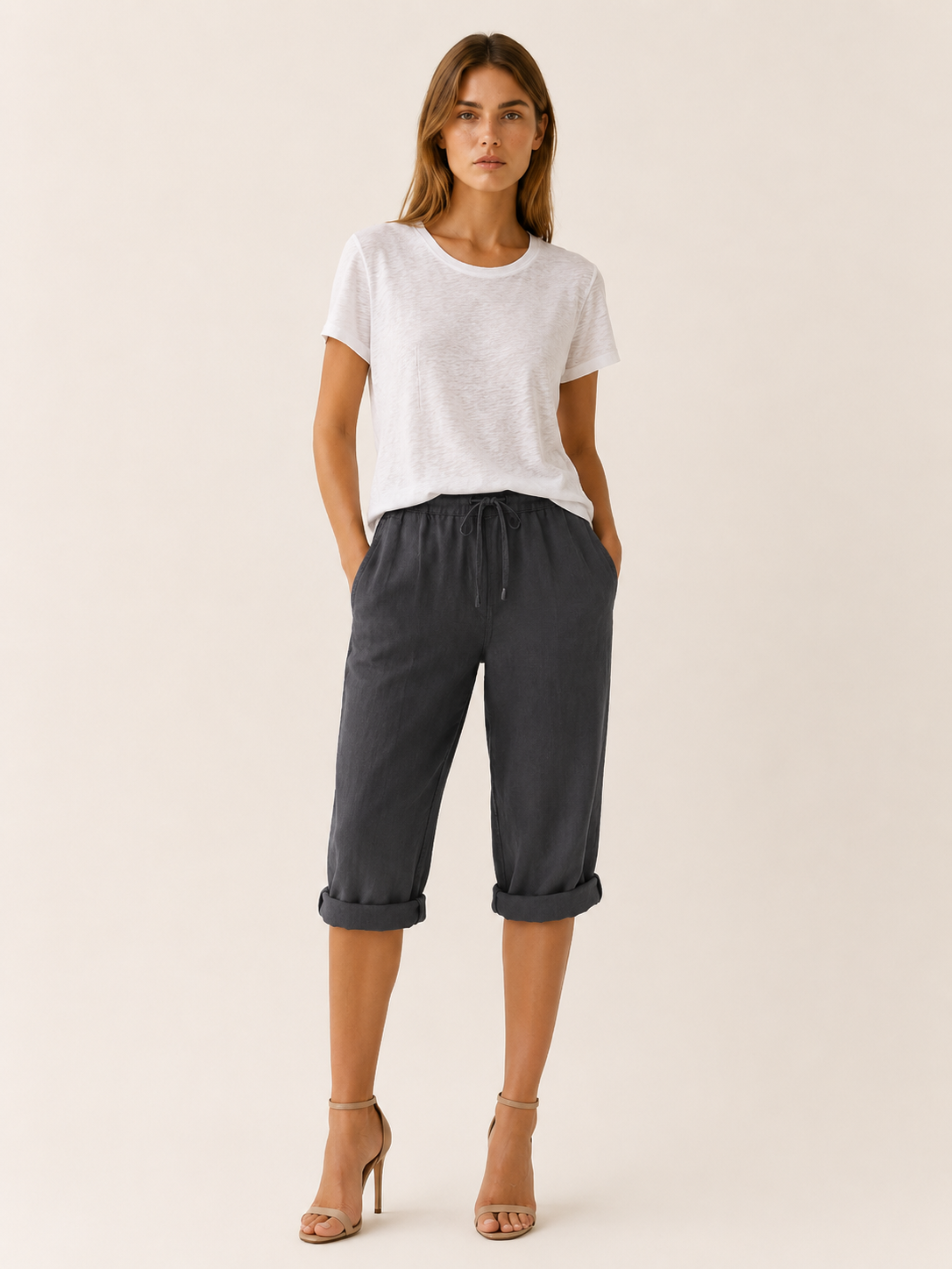 Clemency | Linen Cropped Trousers with Drawstring Waist