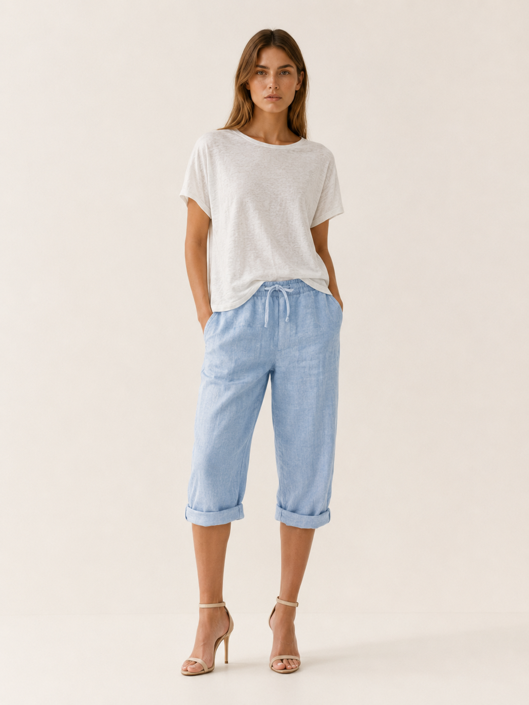 Clemency | Linen Cropped Trousers with Drawstring Waist