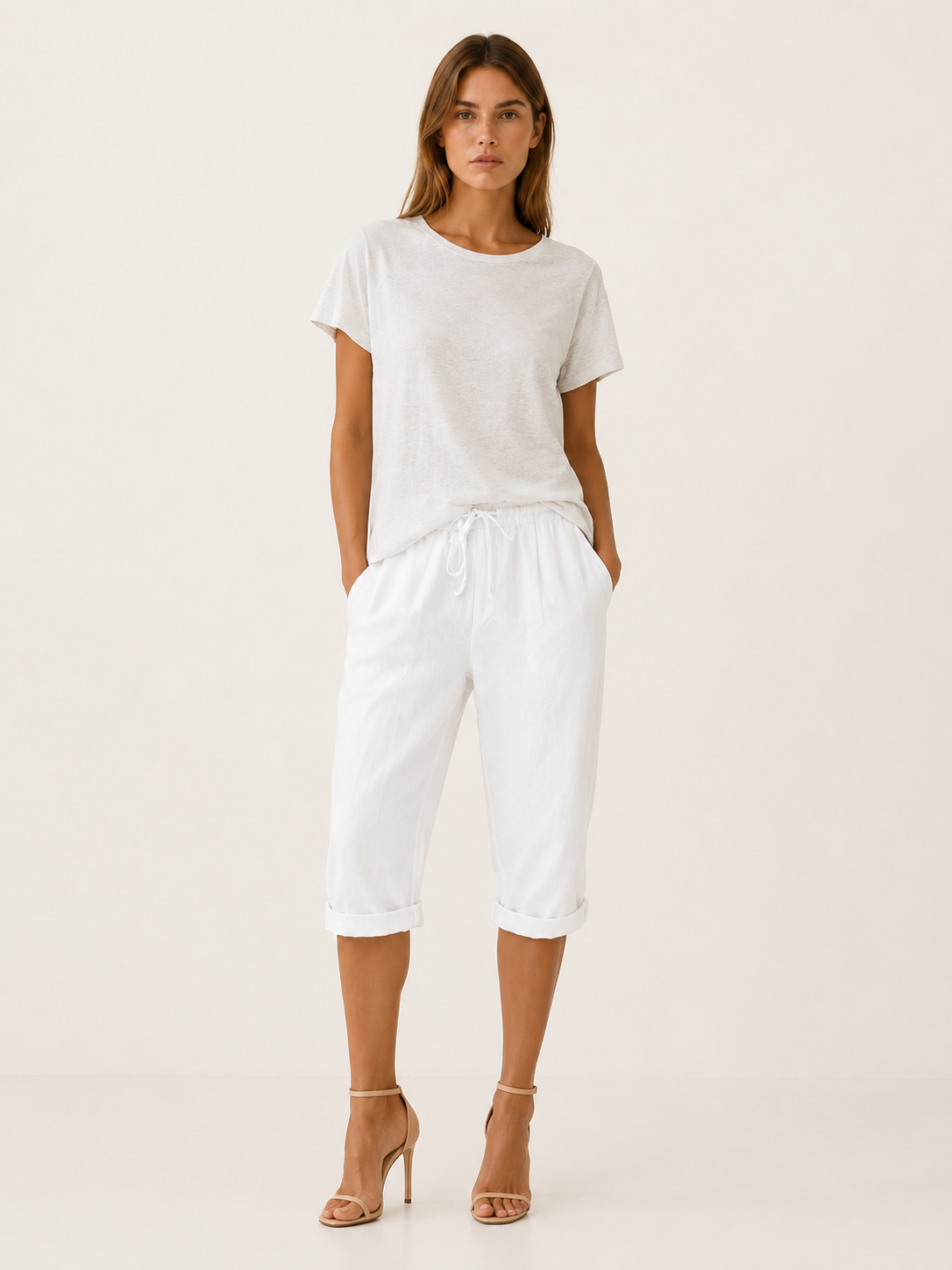 Clemency | Linen Cropped Trousers with Drawstring Waist