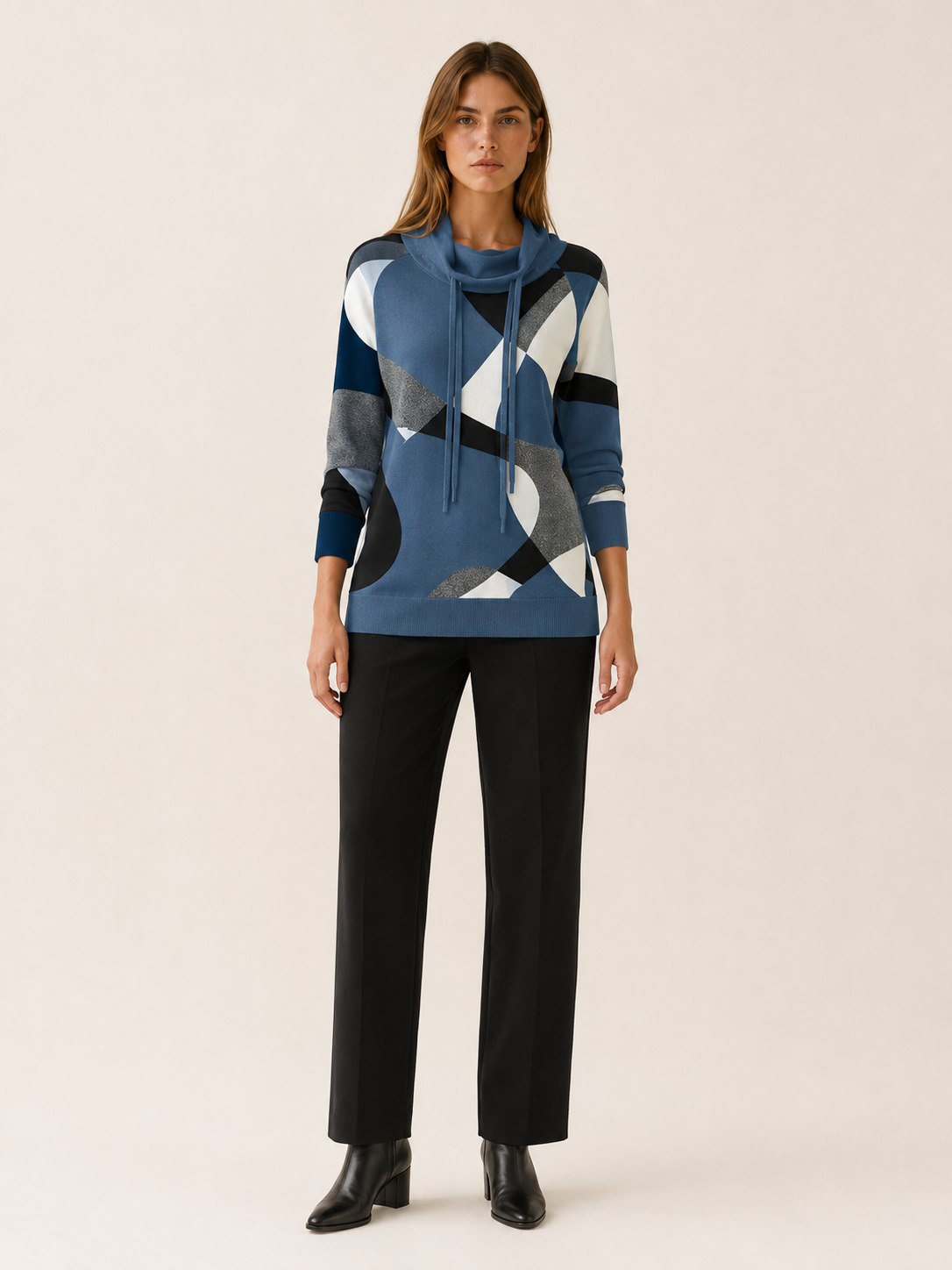 Clio | Women's Colour Block Cowl Neck Jumper