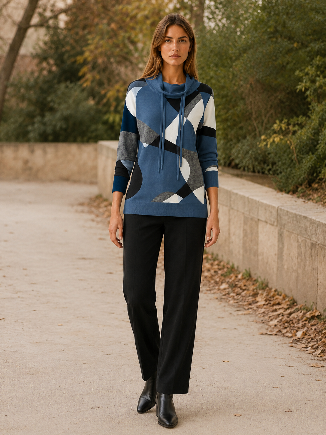 Clio | Women's Colour Block Cowl Neck Jumper