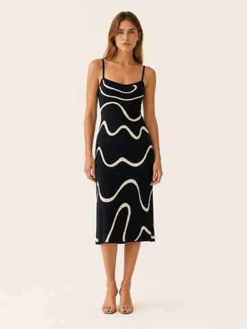 Corina | Knit Midi Dress with Wave Pattern