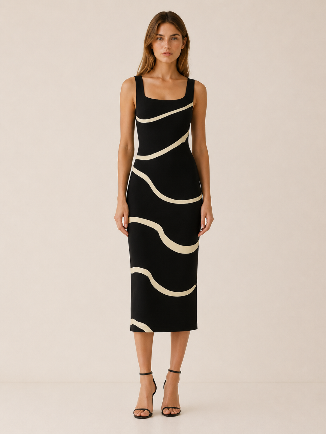 Corina | Knit Midi Dress with Wave Pattern