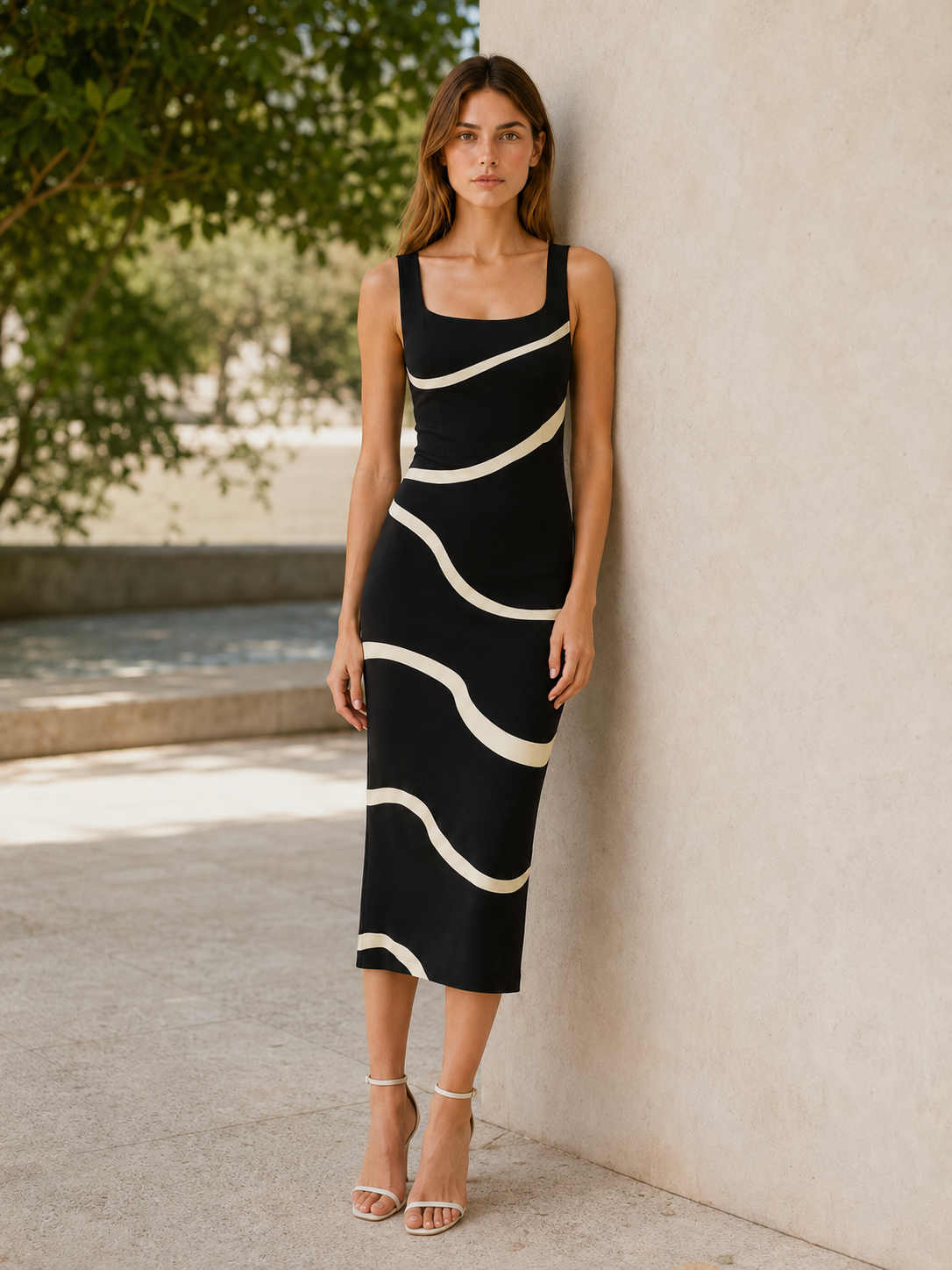 Corina | Knit Midi Dress with Wave Pattern