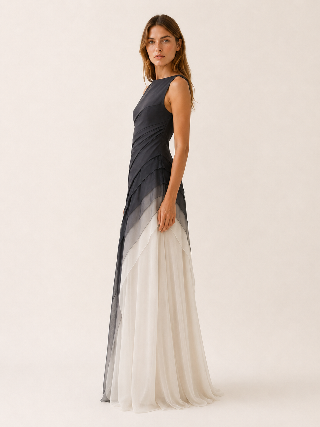 Corvanna | Tulle Maxi Dress with Sleeveless Bodice and Layered Skirt