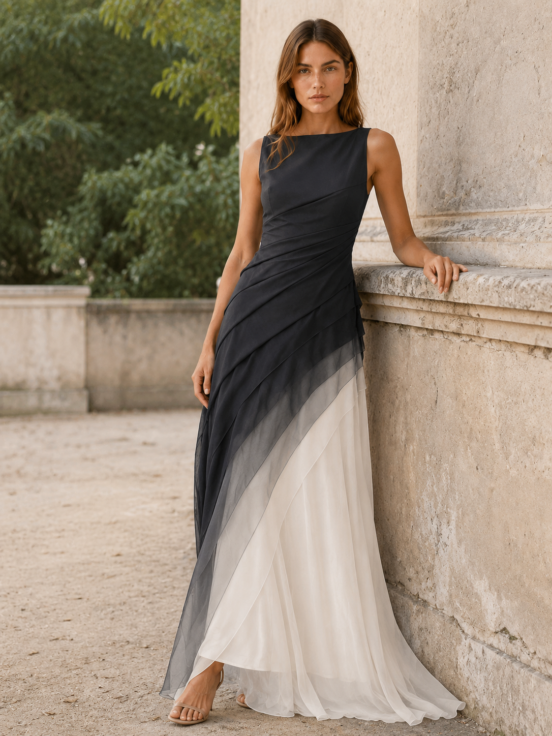 Corvanna | Tulle Maxi Dress with Sleeveless Bodice and Layered Skirt