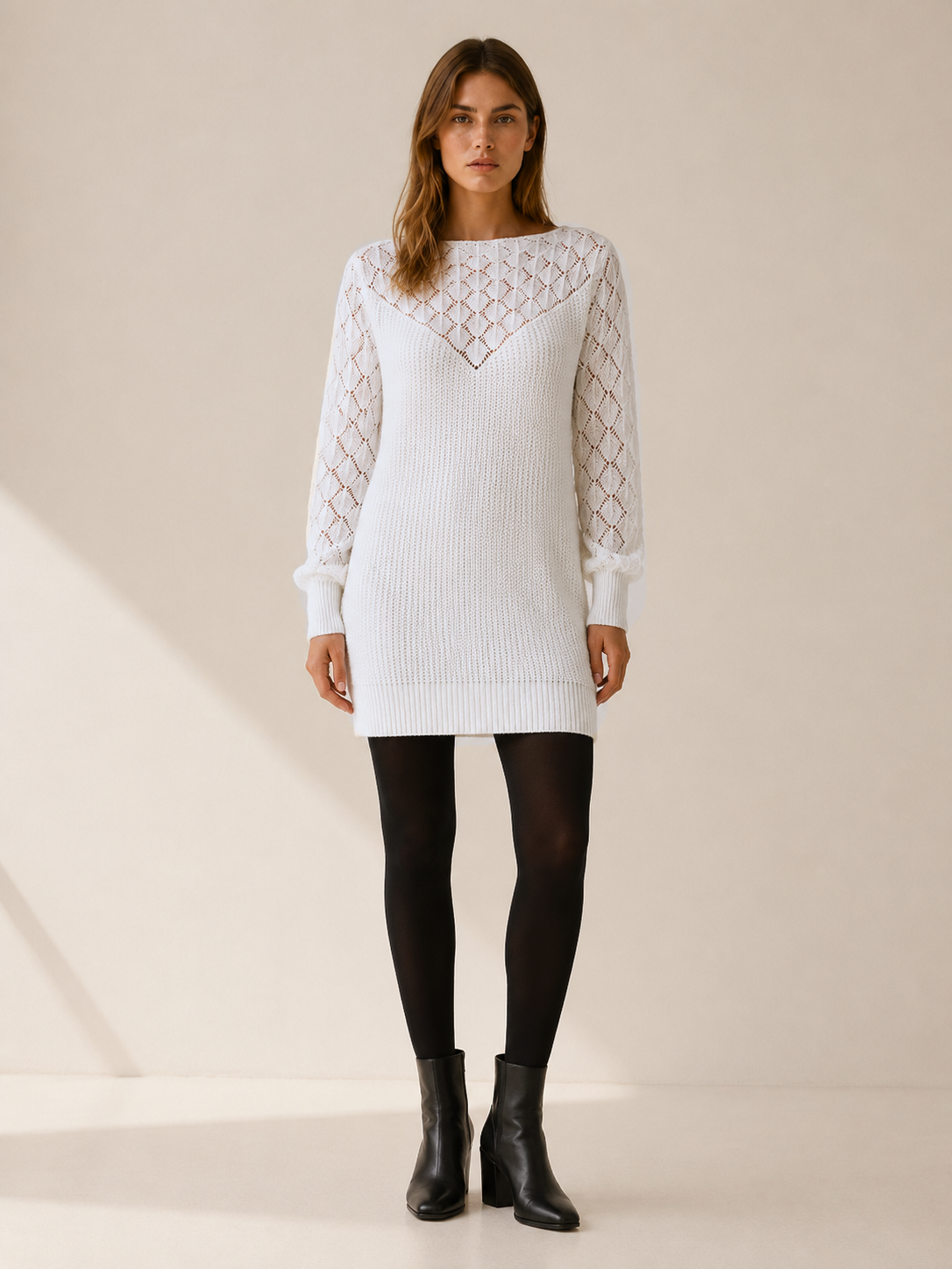 Cressida | Jumper Dress with Boat Neck and Openwork Detail