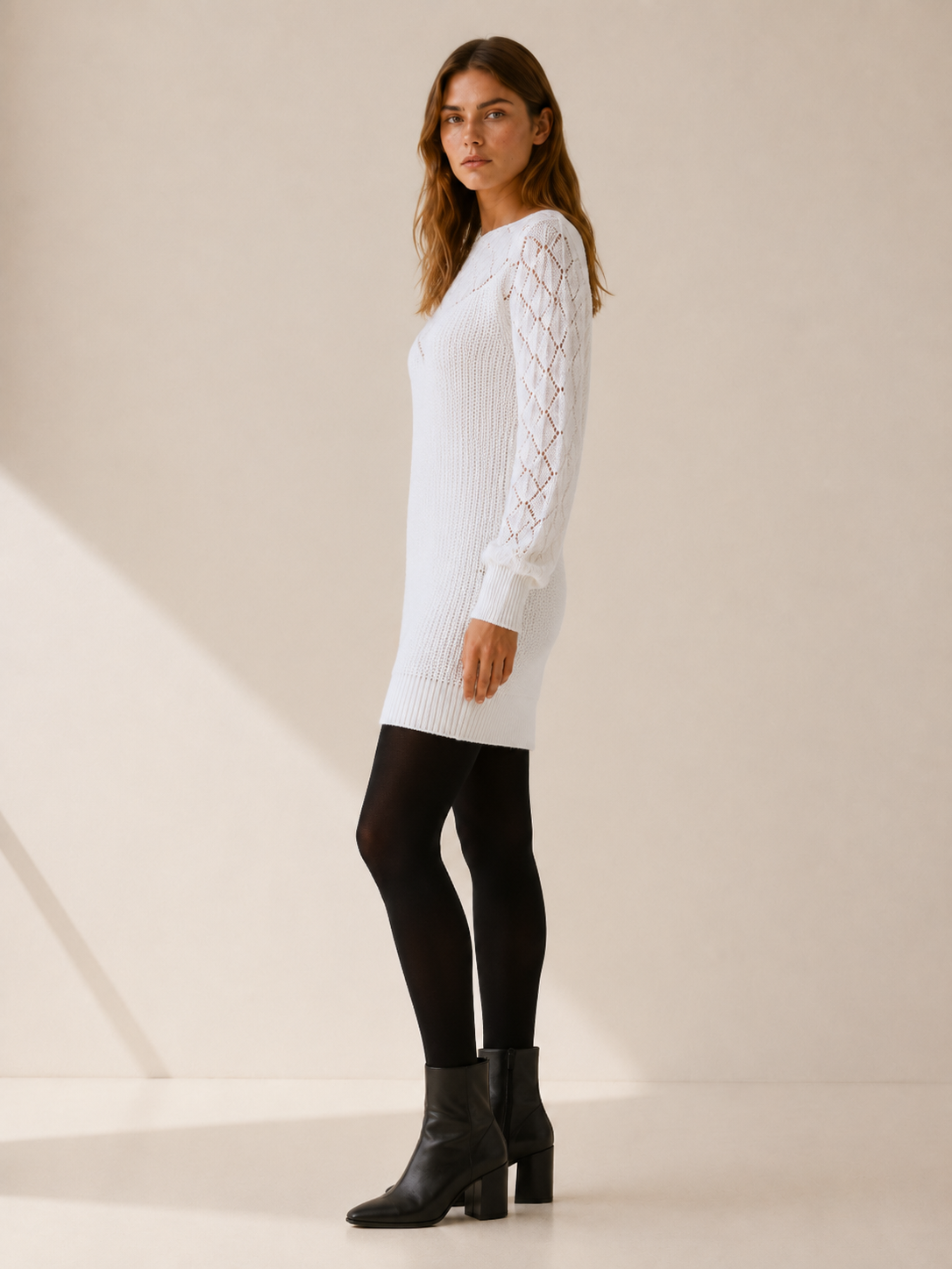 Cressida | Jumper Dress with Boat Neck and Openwork Detail
