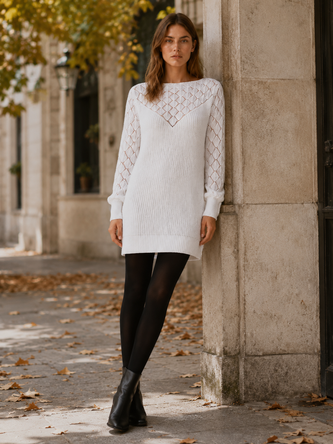 Cressida | Jumper Dress with Boat Neck and Openwork Detail