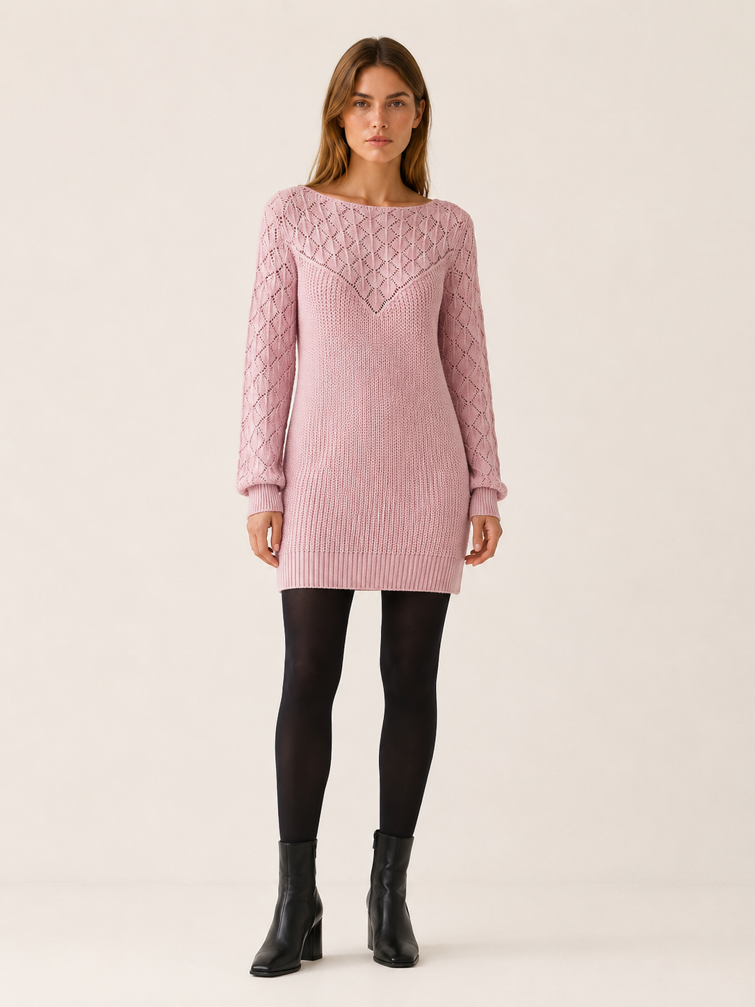 Cressida | Jumper Dress with Boat Neck and Openwork Detail