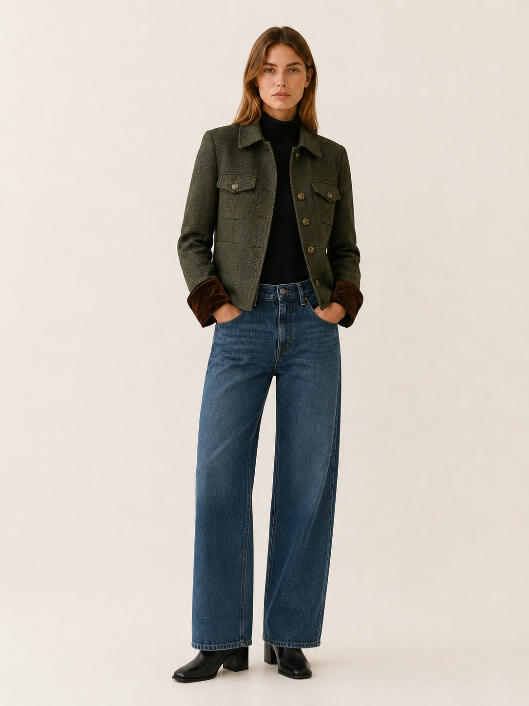 Cressida | Women's Herringbone Cropped Jacket