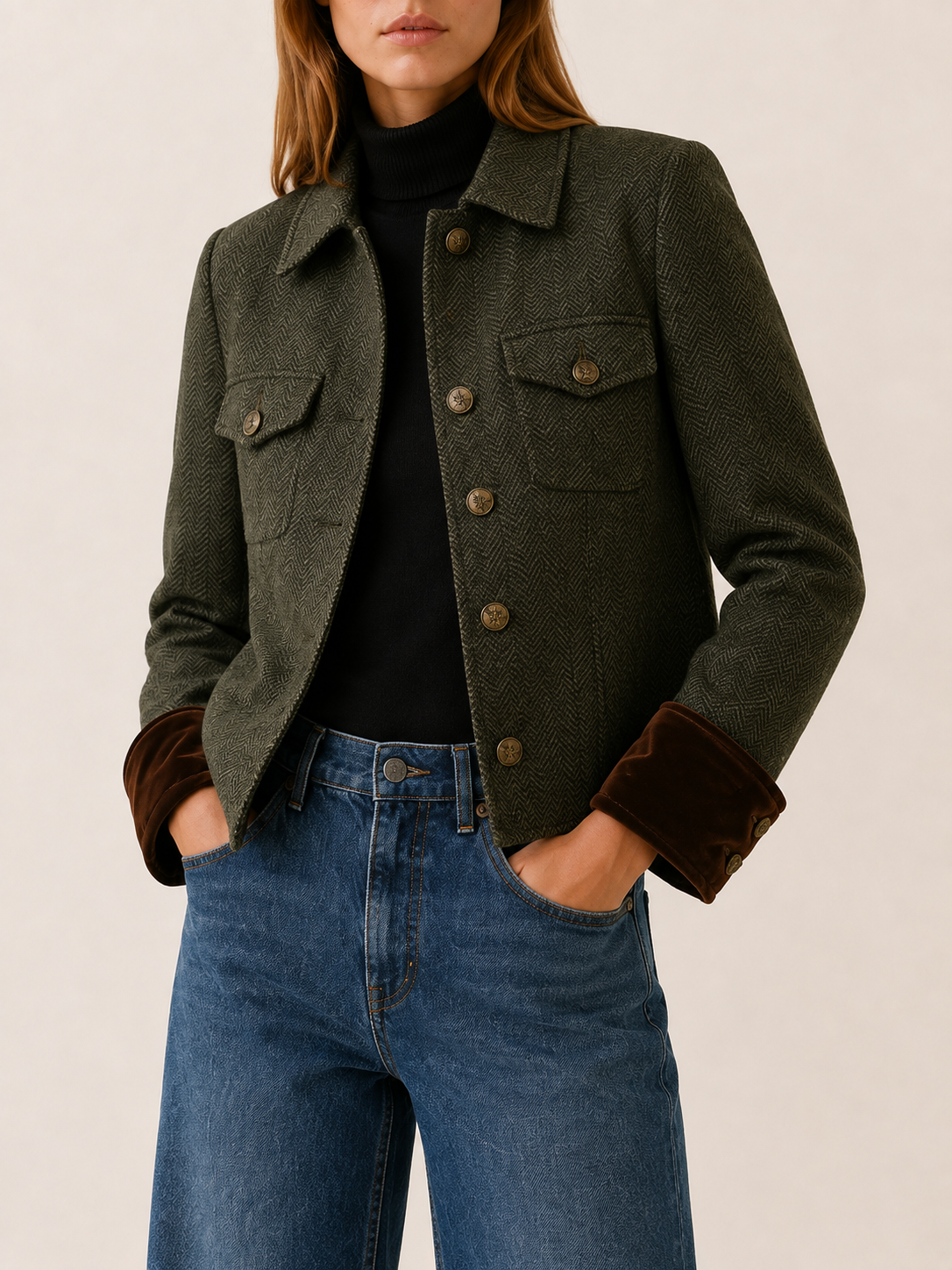 Cressida | Women's Herringbone Cropped Jacket
