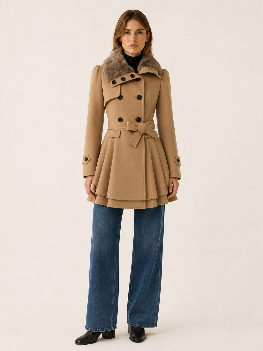 Cybele | Women’s Trench Coat with Tie Waist and Flared Hem