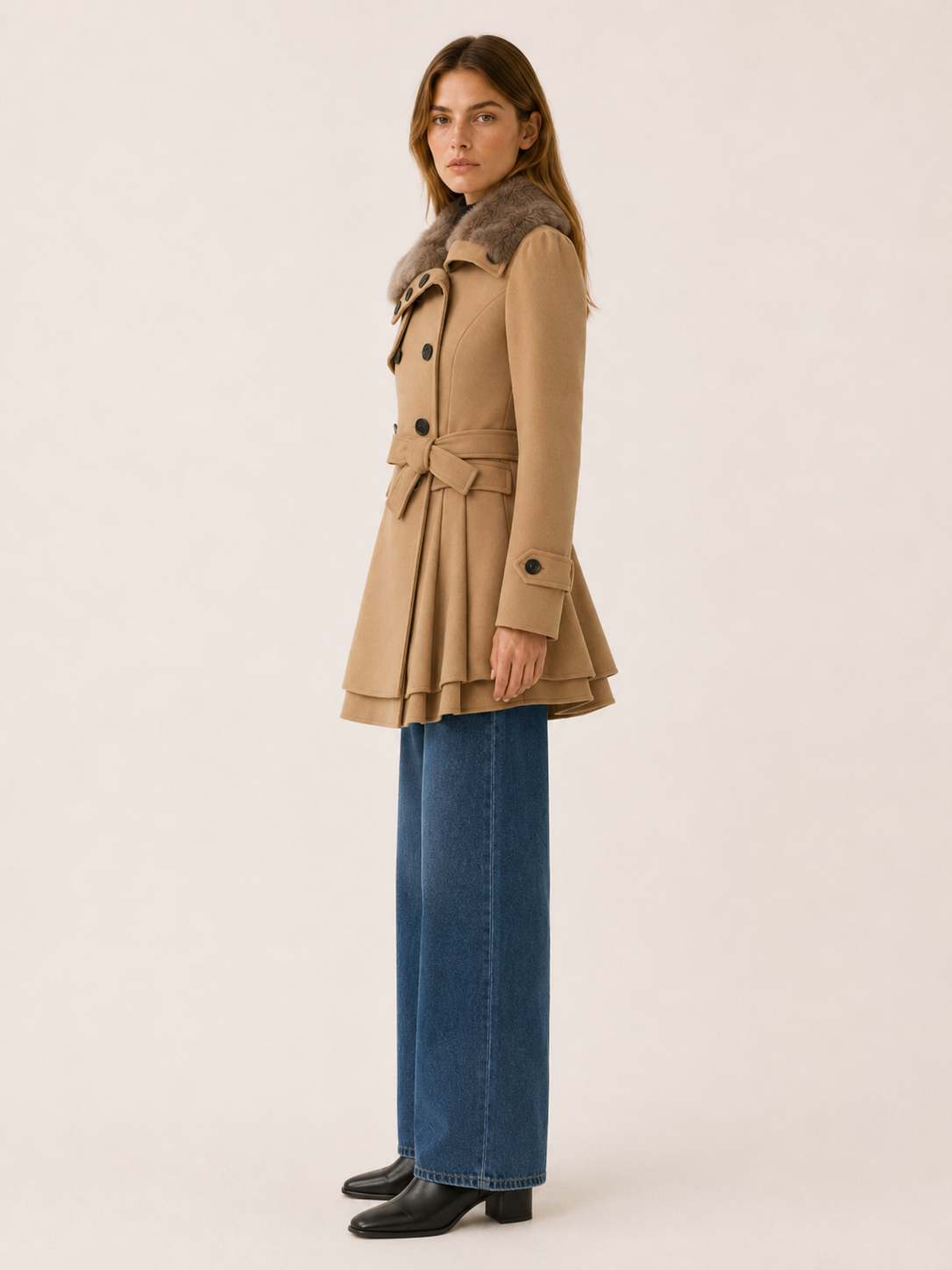 Cybele | Women’s Trench Coat with Tie Waist and Flared Hem