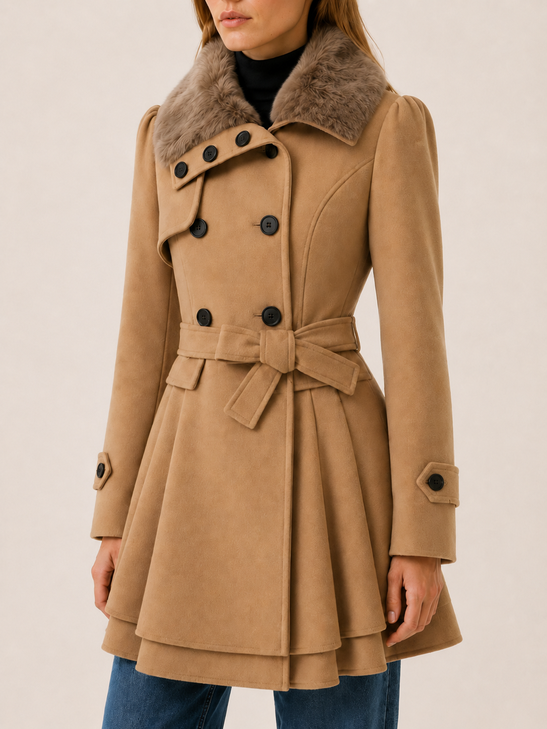 Cybele | Women’s Trench Coat with Tie Waist and Flared Hem