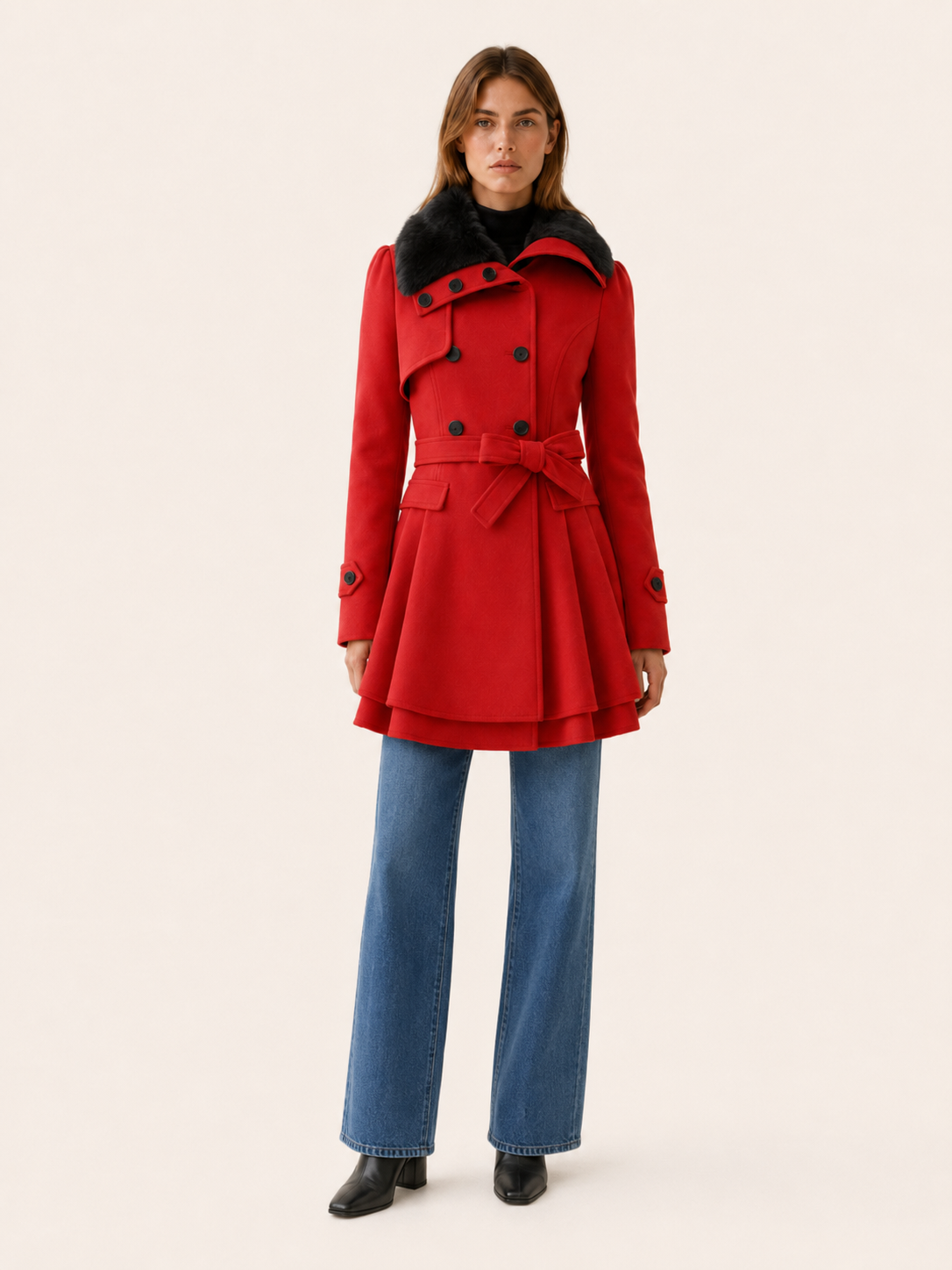 Cybele | Women’s Trench Coat with Tie Waist and Flared Hem