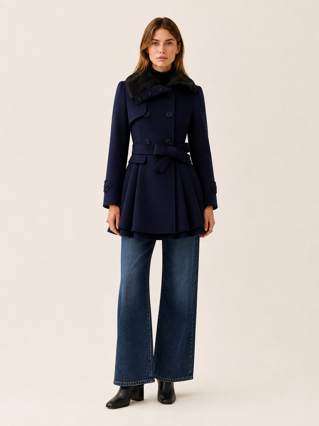 Cybele | Women’s Trench Coat with Tie Waist and Flared Hem
