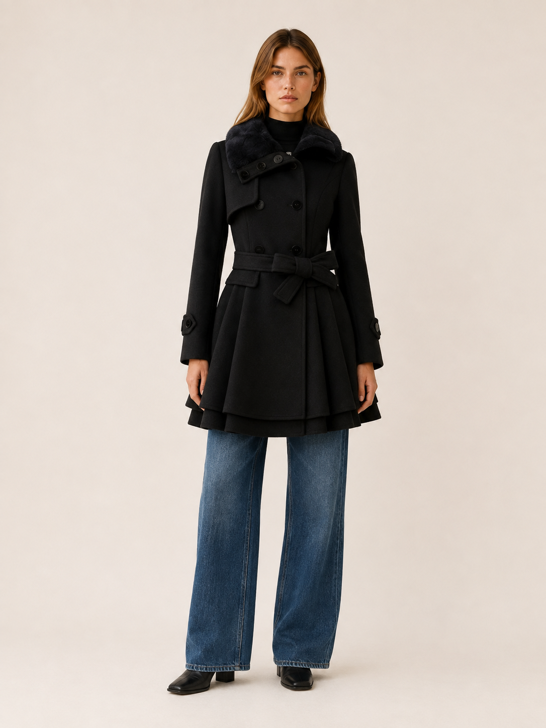 Cybele | Women’s Trench Coat with Tie Waist and Flared Hem