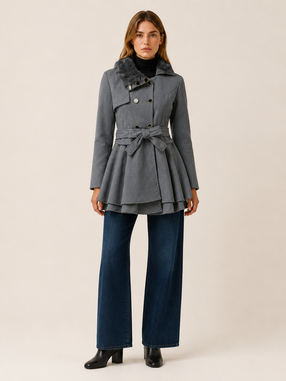 Cybele | Women’s Trench Coat with Tie Waist and Flared Hem
