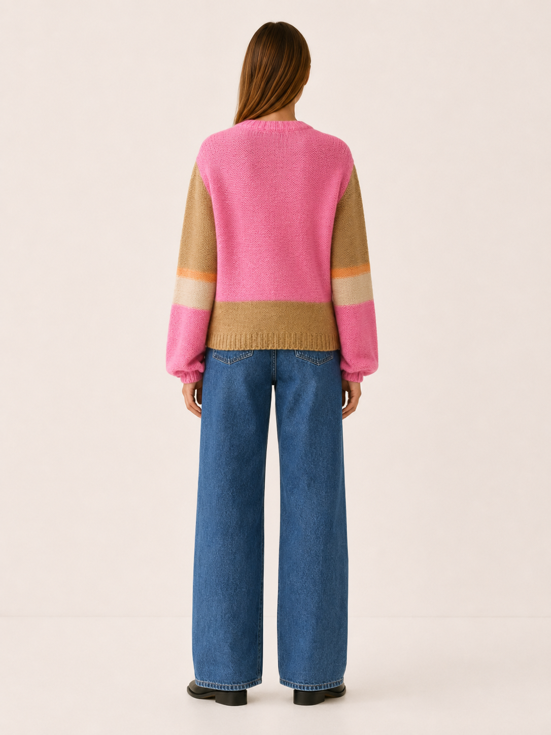 Damaris | Colour-Block Jumper with Round Neck and Balloon Sleeves
