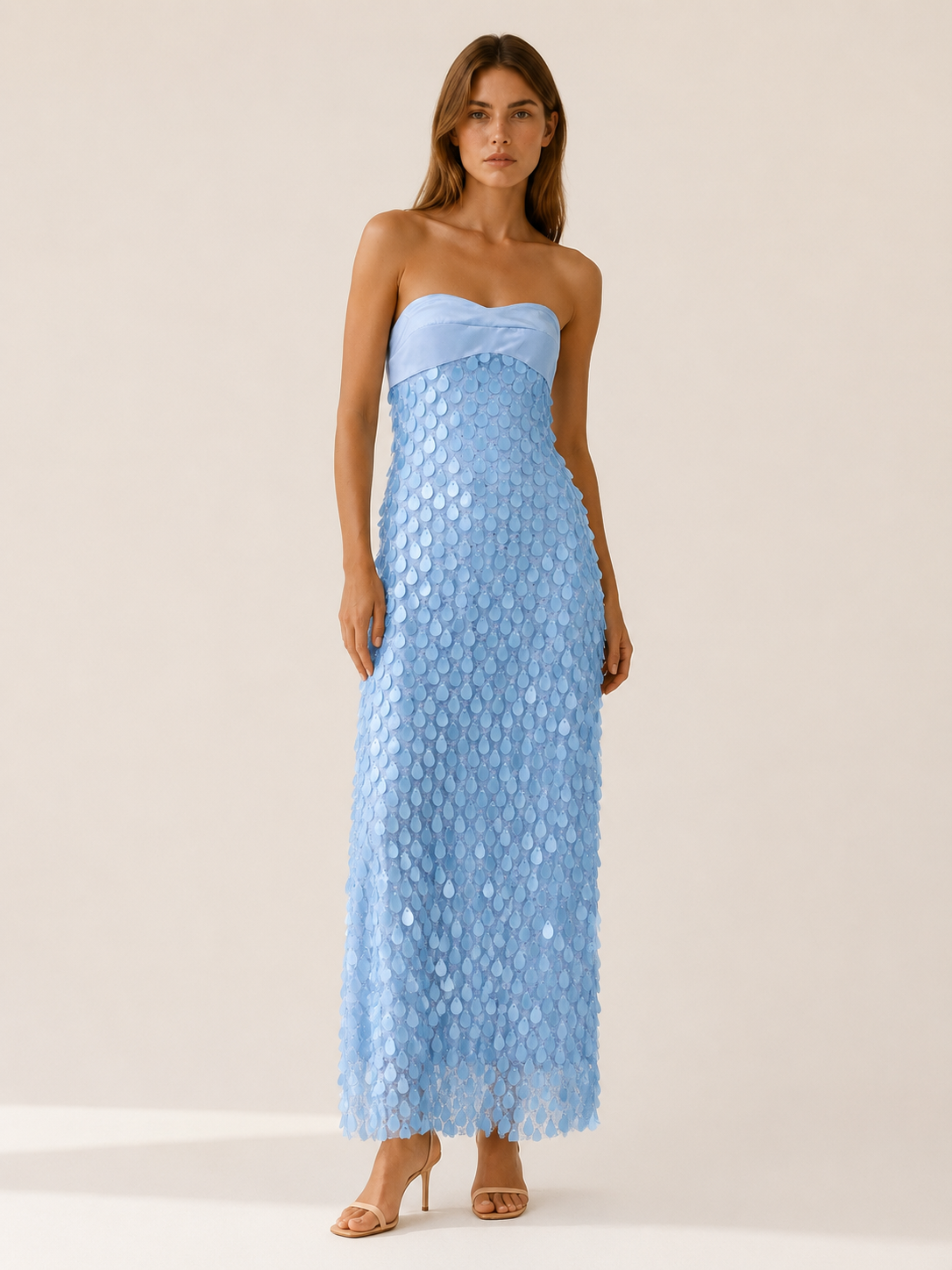 Dania | Sequin Maxi Dress with Strapless Satin Bodice