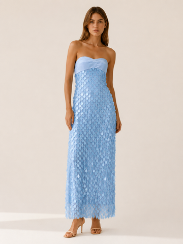 Dania | Sequin Maxi Dress with Strapless Satin Bodice