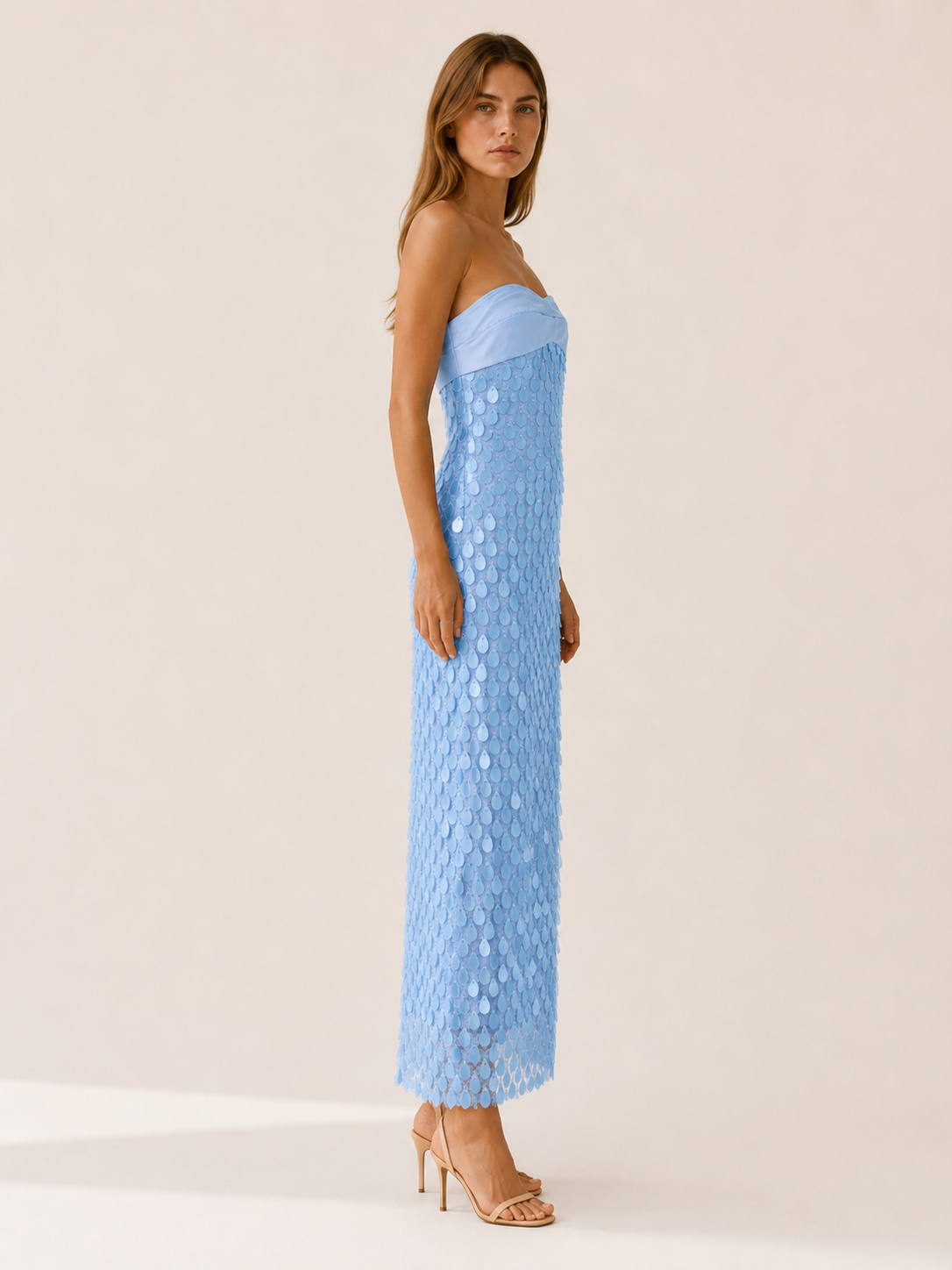 Dania | Sequin Maxi Dress with Strapless Satin Bodice