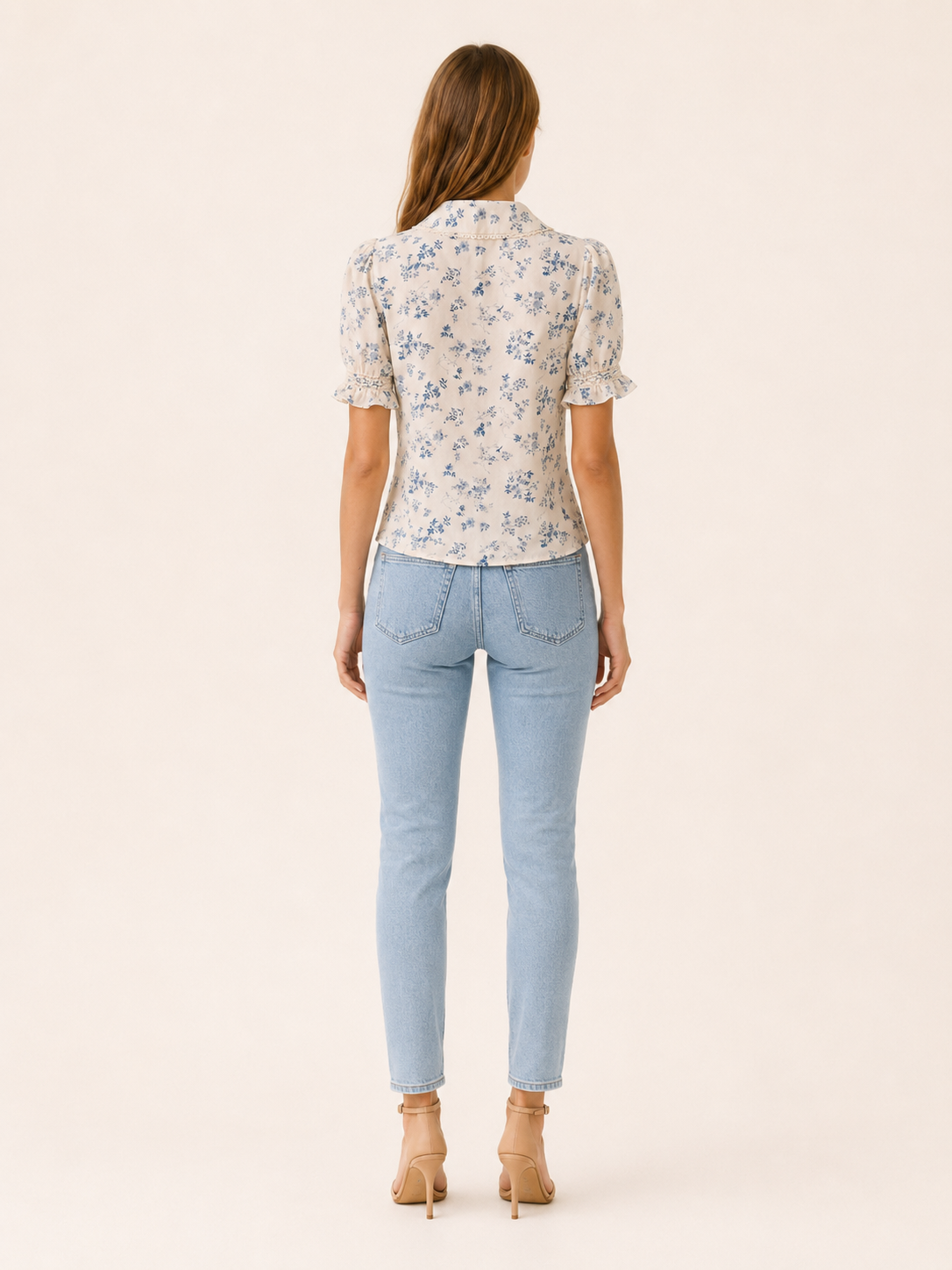 Danica | Floral Blouse with Lace Trim and Pleated Front
