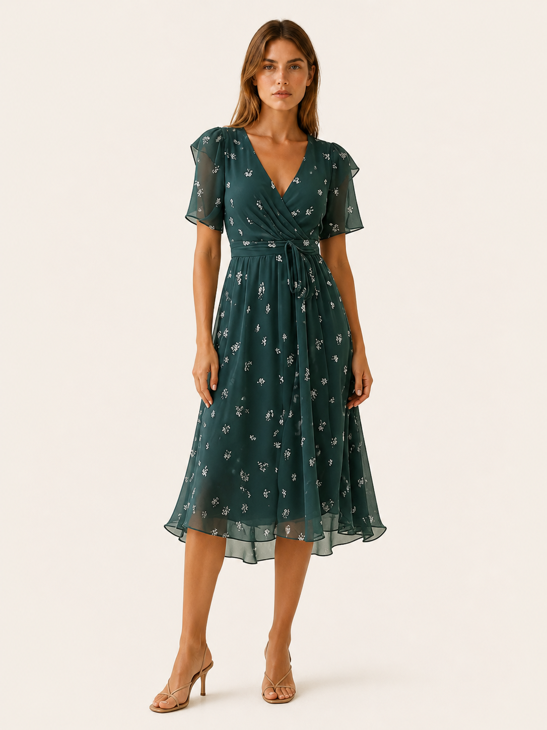 Daria | Floral Midi Dress with Wrap Front