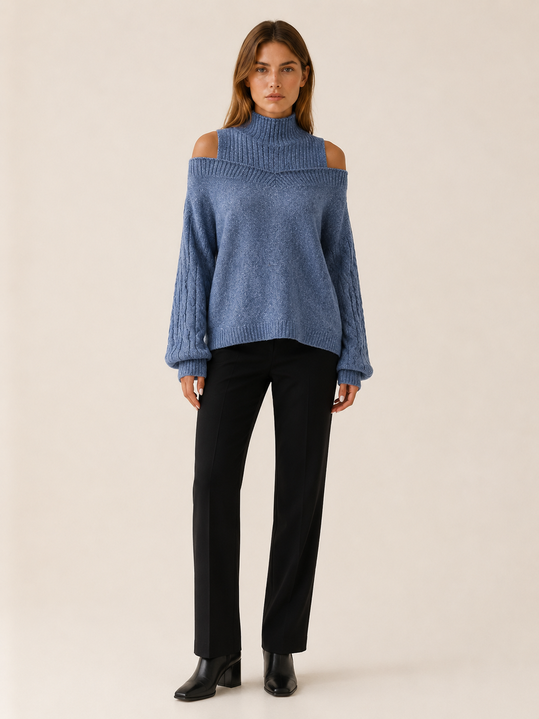 Darselle | High Neck Sweater with Cold Shoulder Cut-Outs