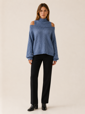 Darselle | High Neck Sweater with Cold Shoulder Cut-Outs