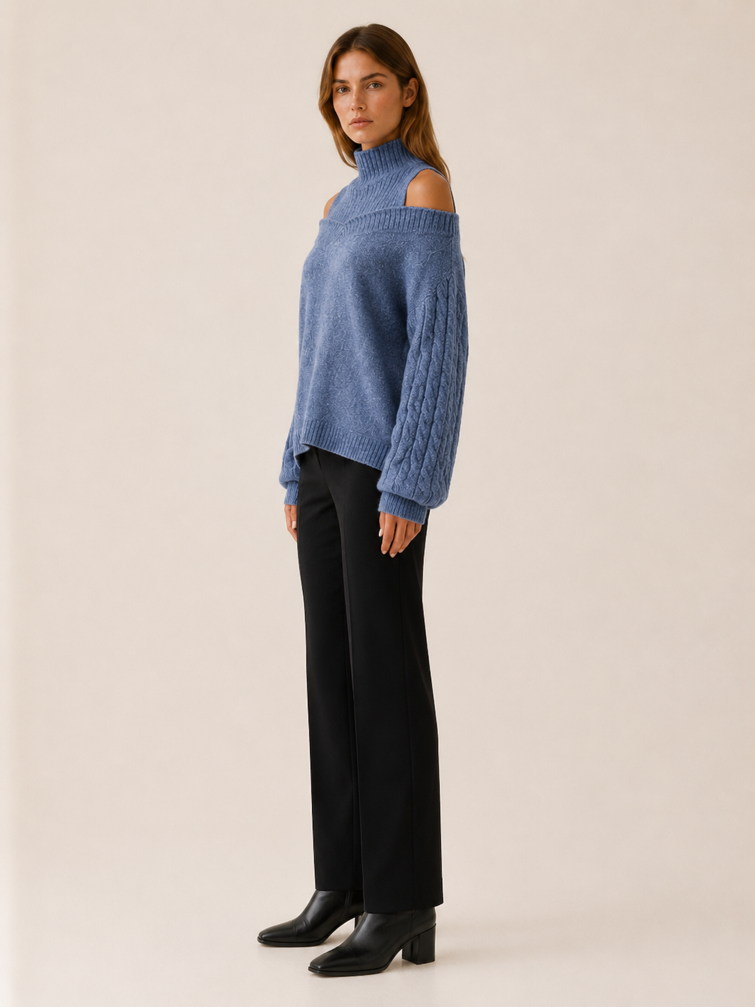 Darselle | High Neck Sweater with Cold Shoulder Cut-Outs