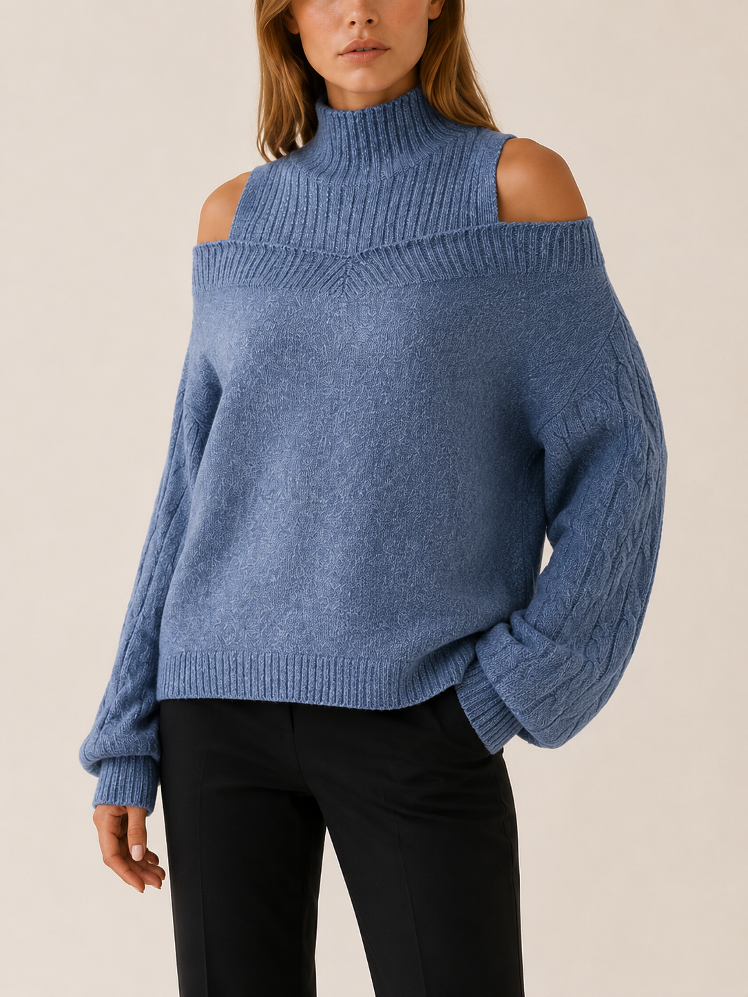 Darselle | High Neck Sweater with Cold Shoulder Cut-Outs